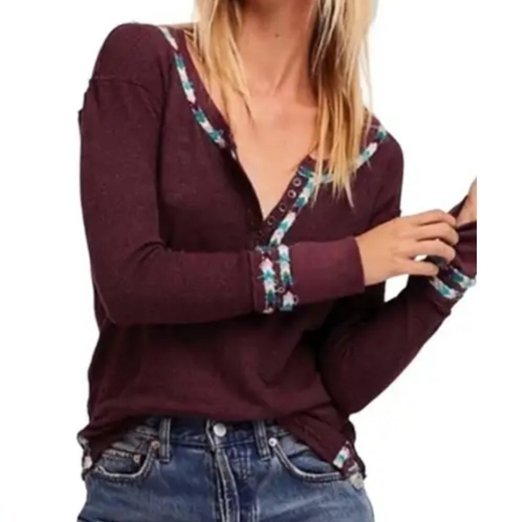 Free People Rainbow henley thermal top Wine - Picture 4 of 16